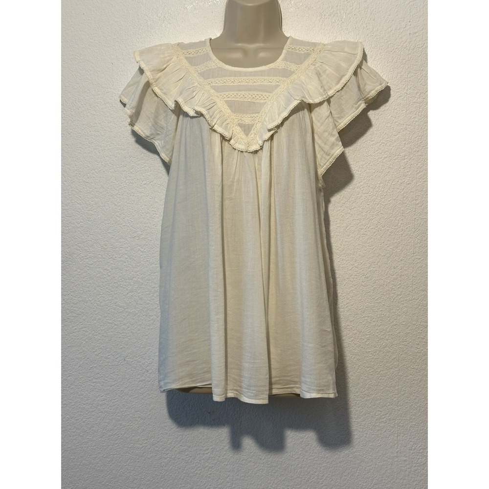 New Old Navy Top 2X‎ Ivory Short Ruffle Sleeve Embroidered Cottagecore Prairie